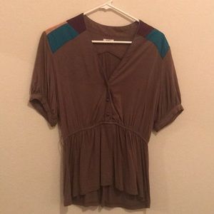 Peplum, v-neck light brown blouse
